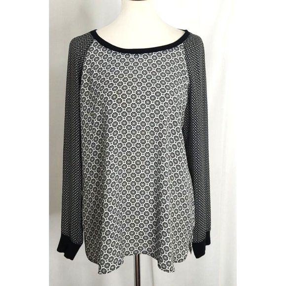 Loft Top M Mix Mosaic Raglan Top Black & Whites - Picture 5 of 9